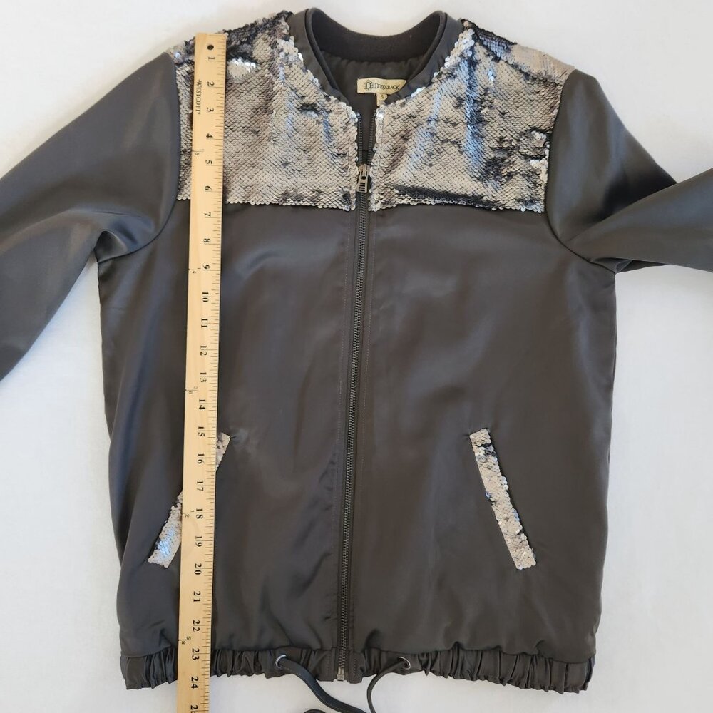 Democracy Sequin Embellished Satin Bomber Jacket Glam Disco Festival Party Cute - Picture 8 of 10